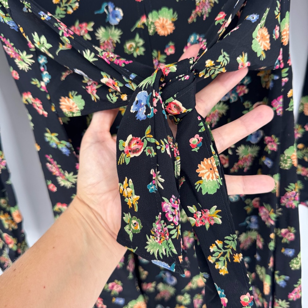 Vintage 90s Y2K‎ Fairy Grunge Betsey Johnson LS Floral Mini Dress Black Size 6 - Picture 10 of 11